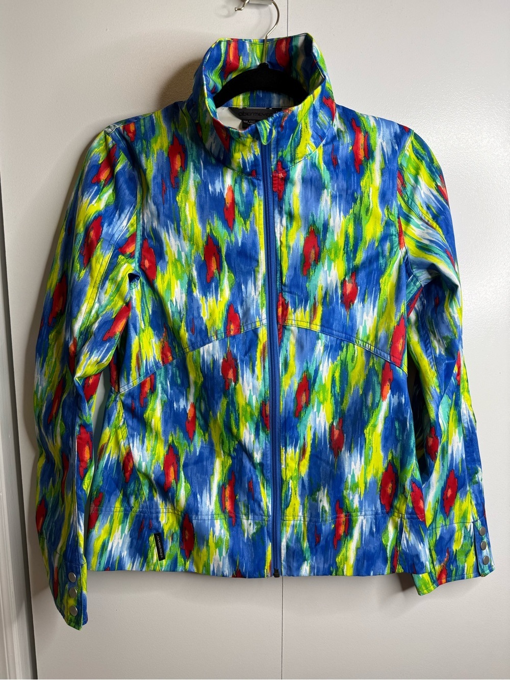 Obermeyer Tempest windshirt Colorful paintbrush pattern Blue Green Small